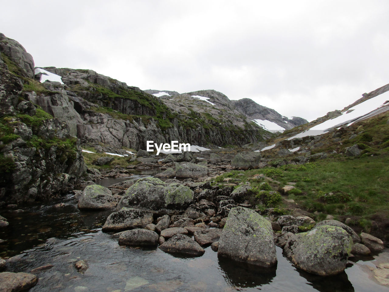 SCENIC VIEW OF ROCKS AND RIVER AGAINST SKY