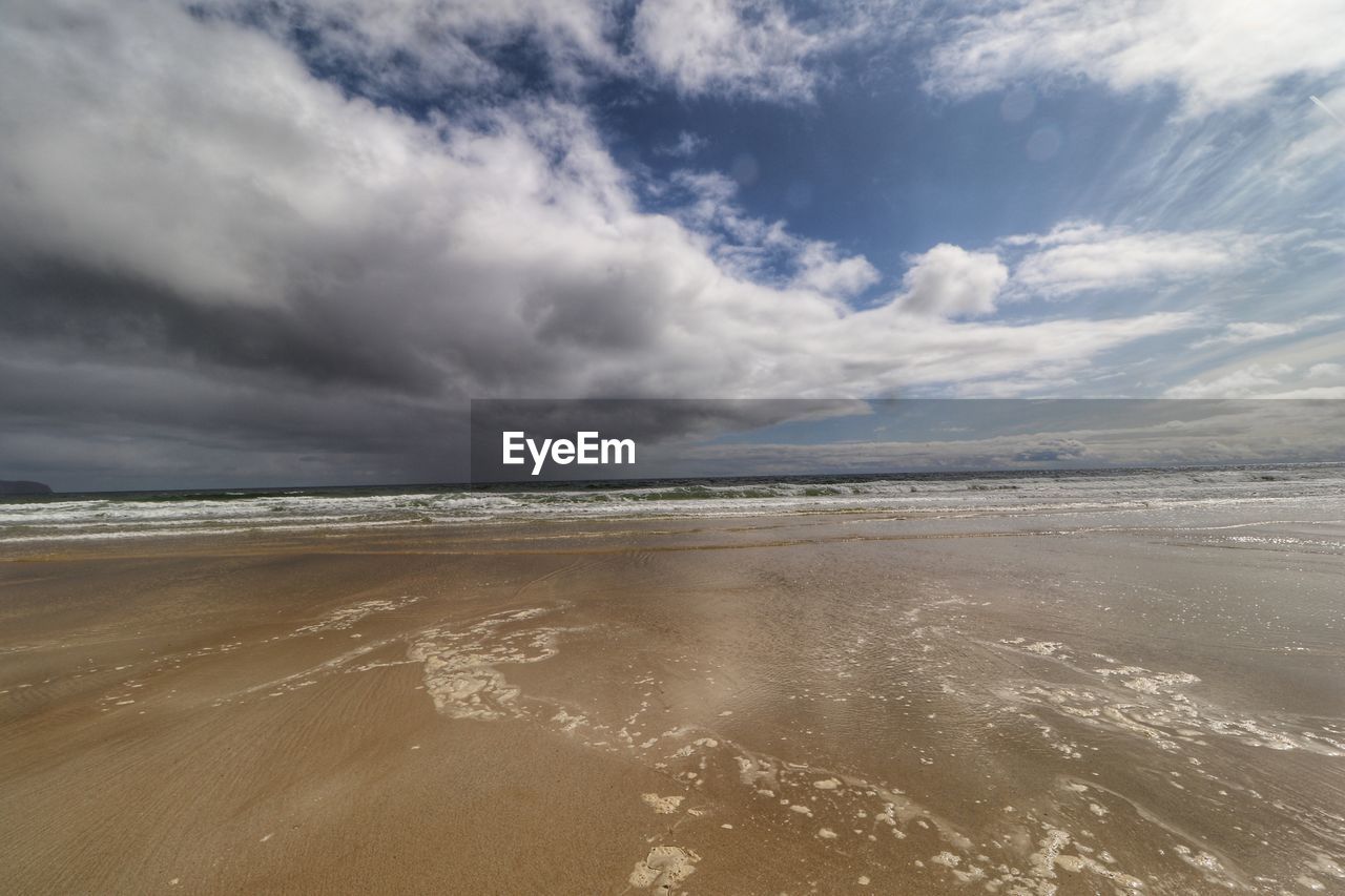 SCENIC VIEW OF BEACH AGAINST CLOUDY SKY