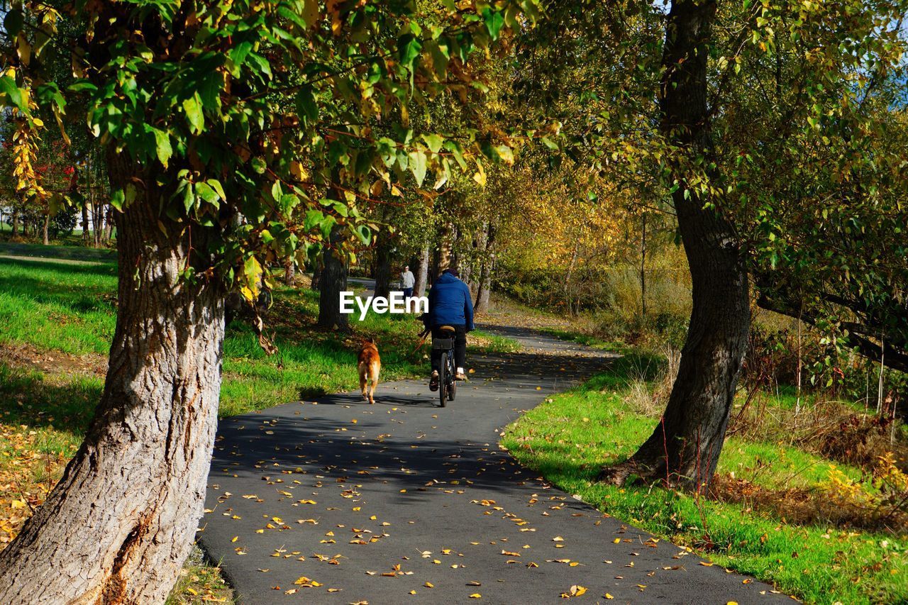 People walking dog on footpath