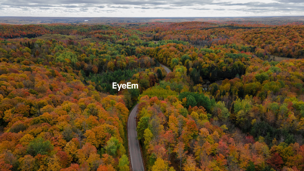 Northern wisconsin fall colors aerial view