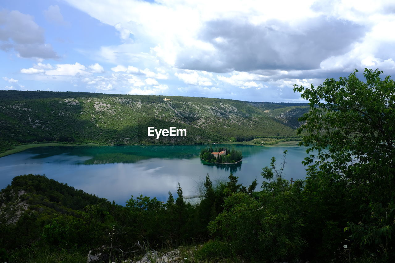 Scenic view of lake against sky