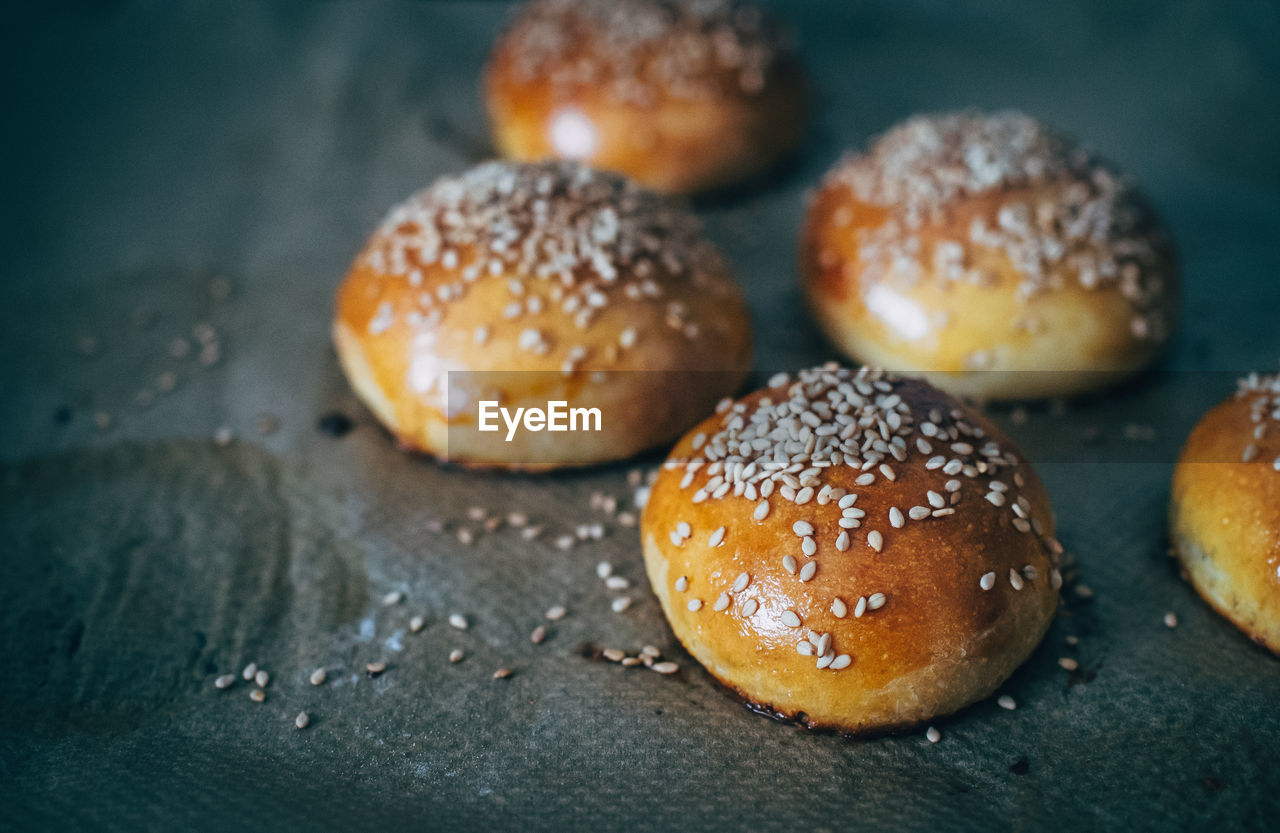 Close-up of buns on wax paper