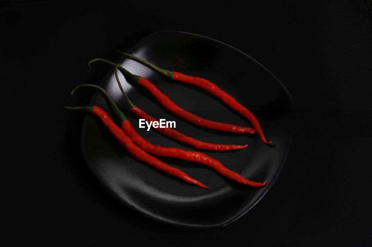 Close-up of red chili pepper against black background