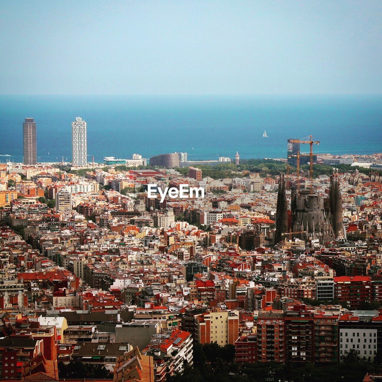 Cityscape with sea in background