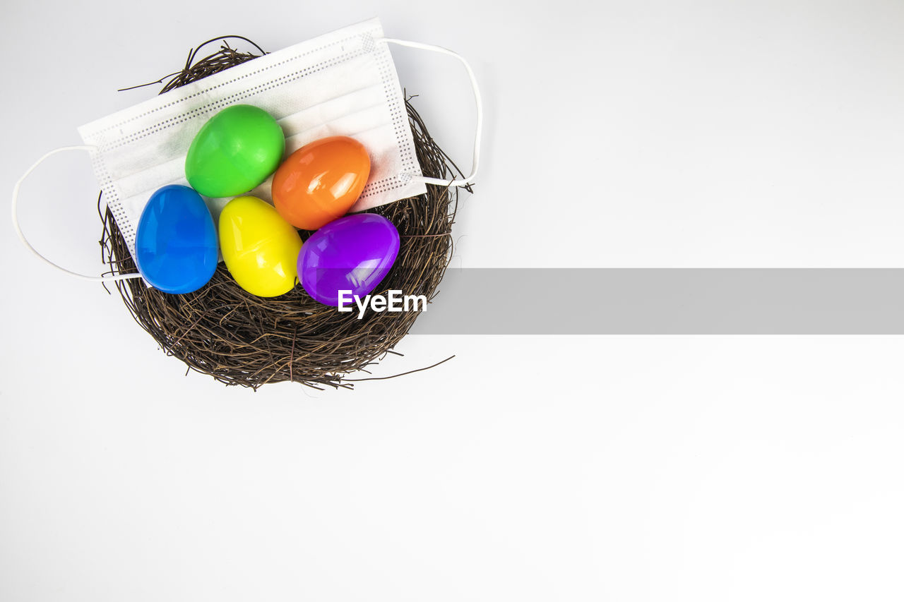 high angle view of easter eggs on white background