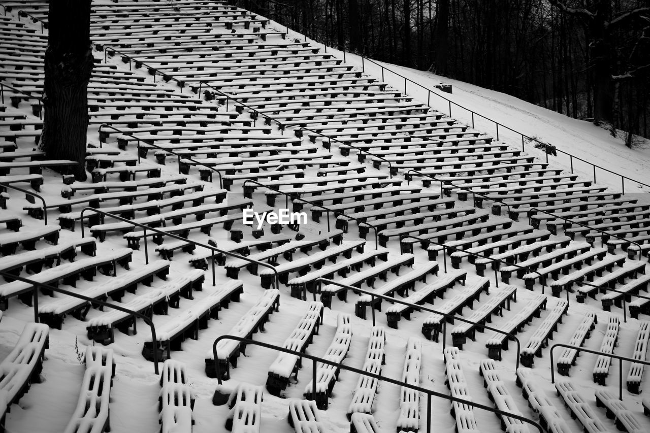 High angle view of snow covered landscape