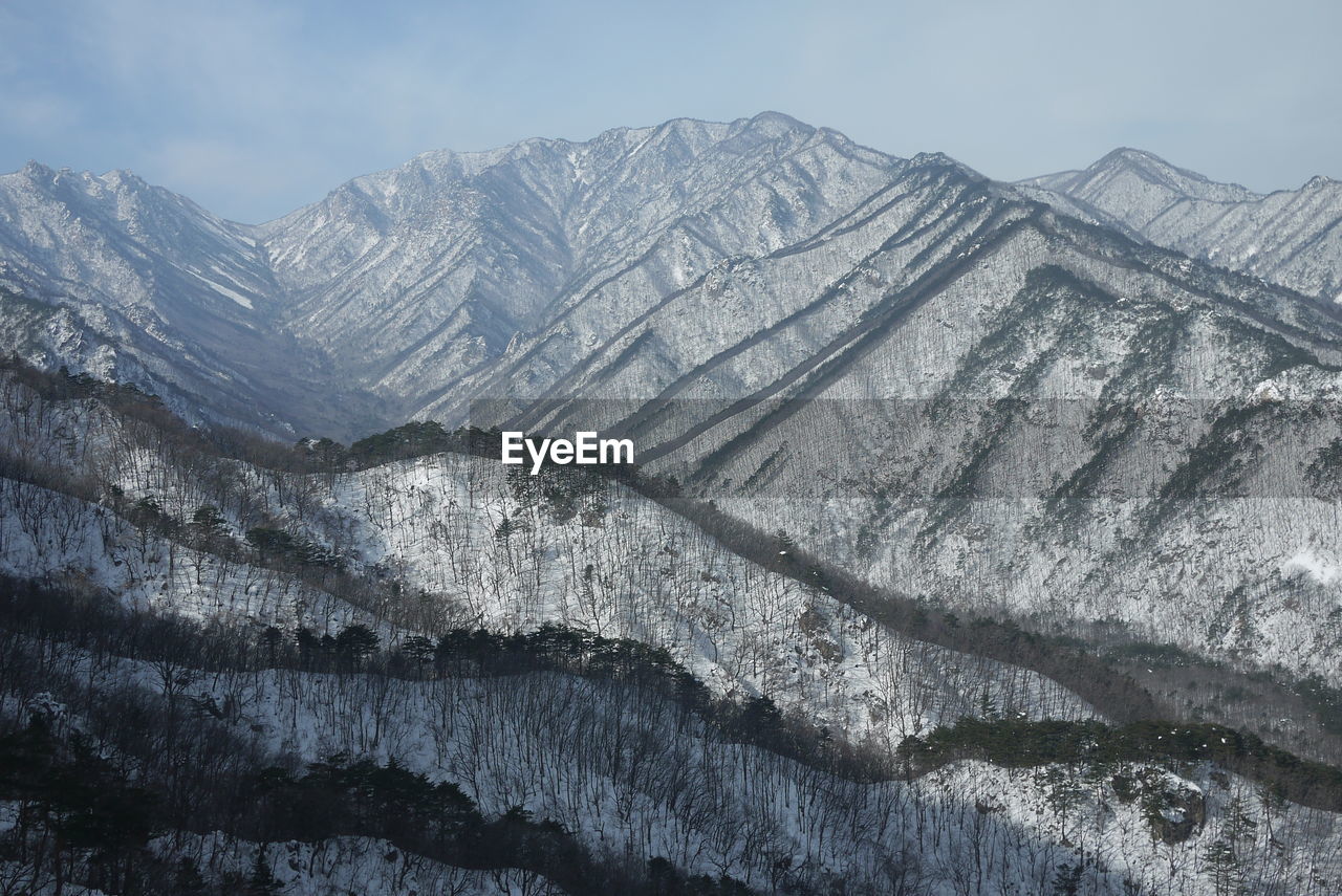 Scenic view of snow mountains against sky