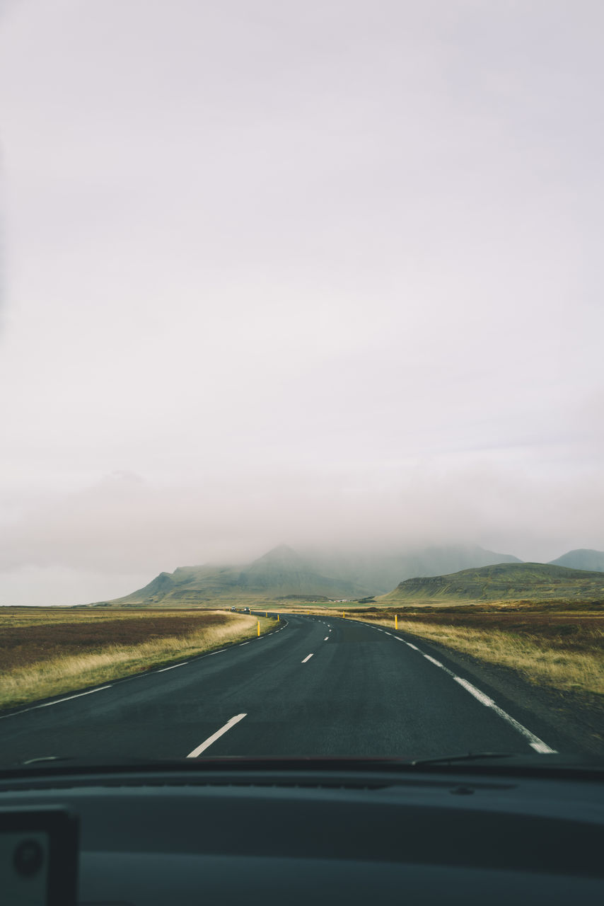 View from the car window on the road in iceland