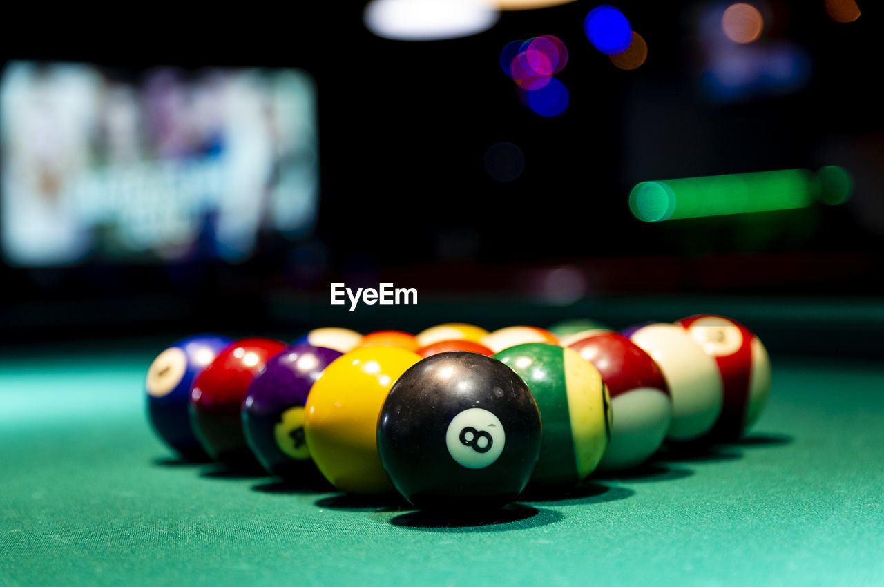 Close-up of balls on pool table