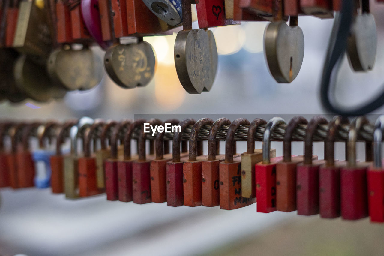 hanging, lock, padlock, security, in a row, protection, metal, large group of objects, tradition, no people, love lock, close-up, selective focus, variation, focus on foreground, love