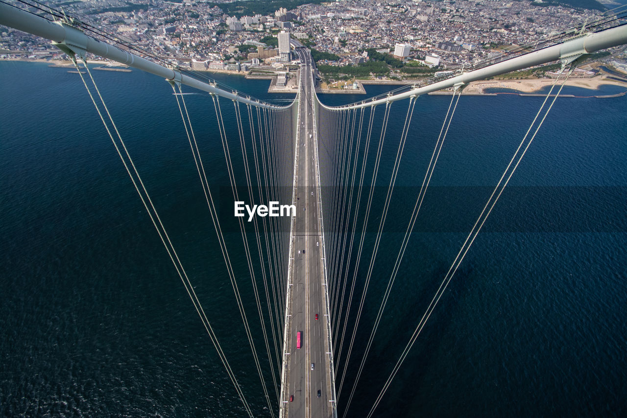 Aerial view of suspension bridge