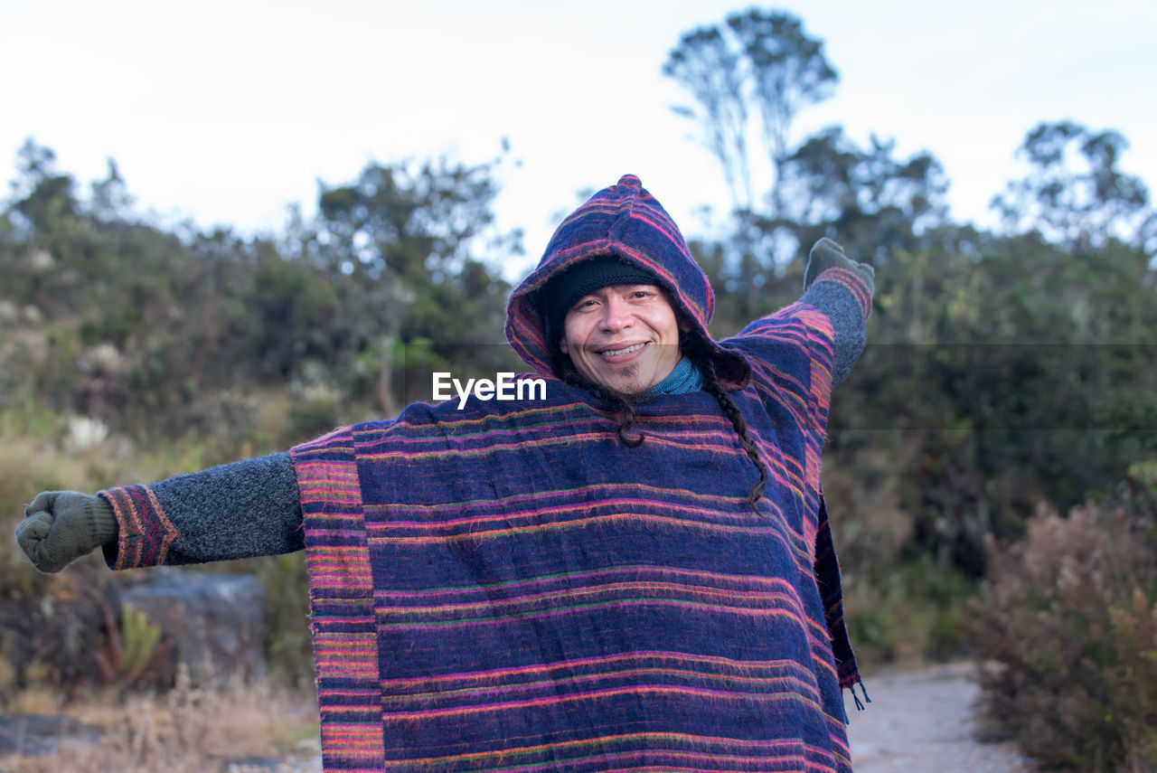 Portrait of colombian native american man in traditional clothing