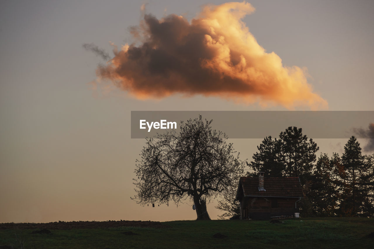 scenic view of field against sky during sunset