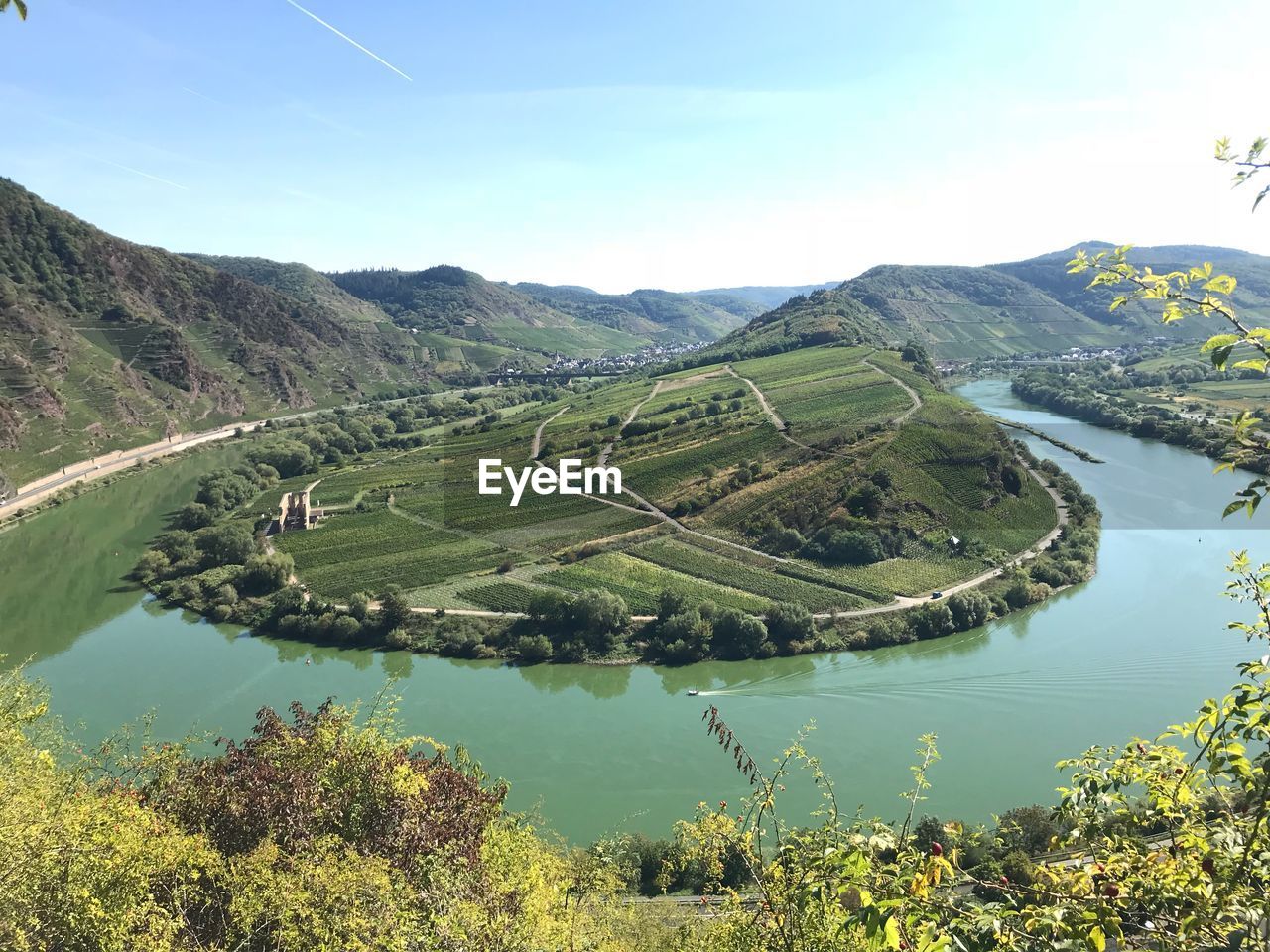 High angle view of trees on landscape against sky