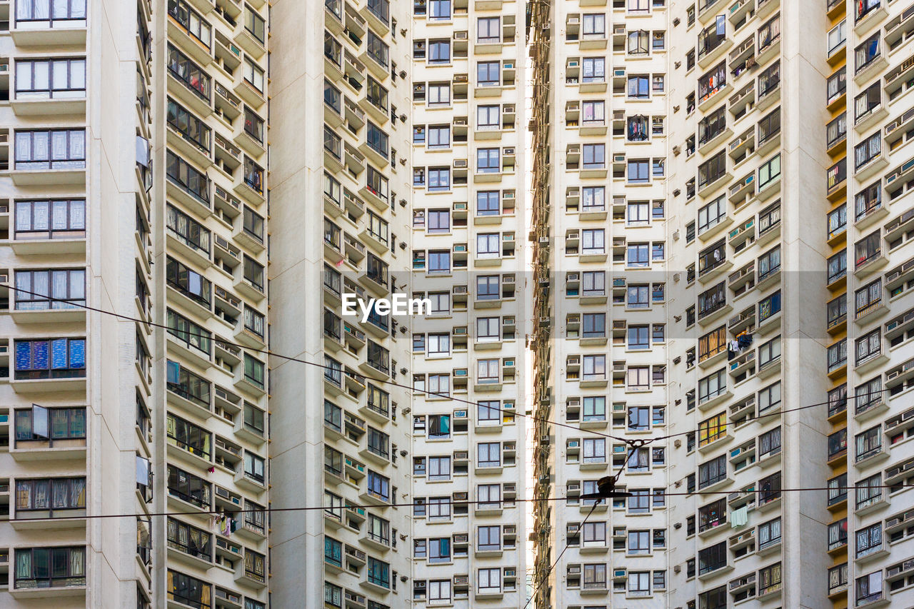 Close-up to a densely populated apartment buidling in hong kong, china