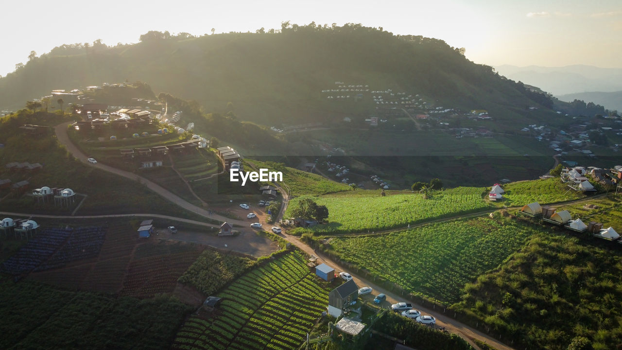 Aerial view of a mountain in rural thailand