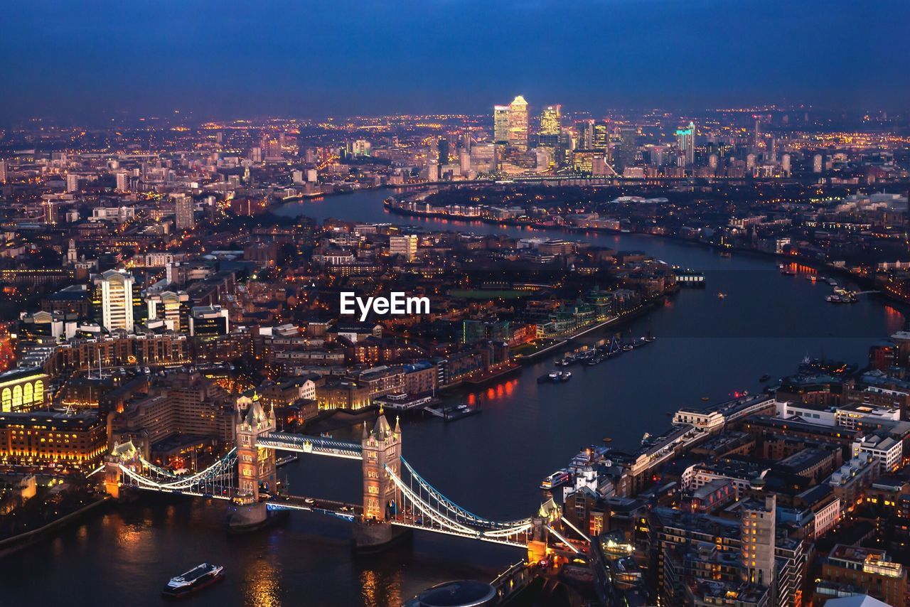 High angle view of london at night