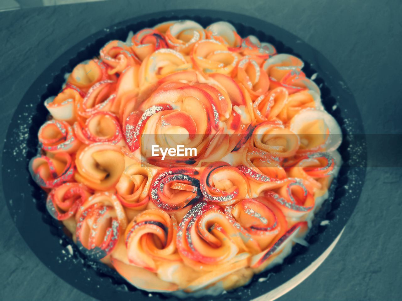 High angle view of sweet food in plate on table