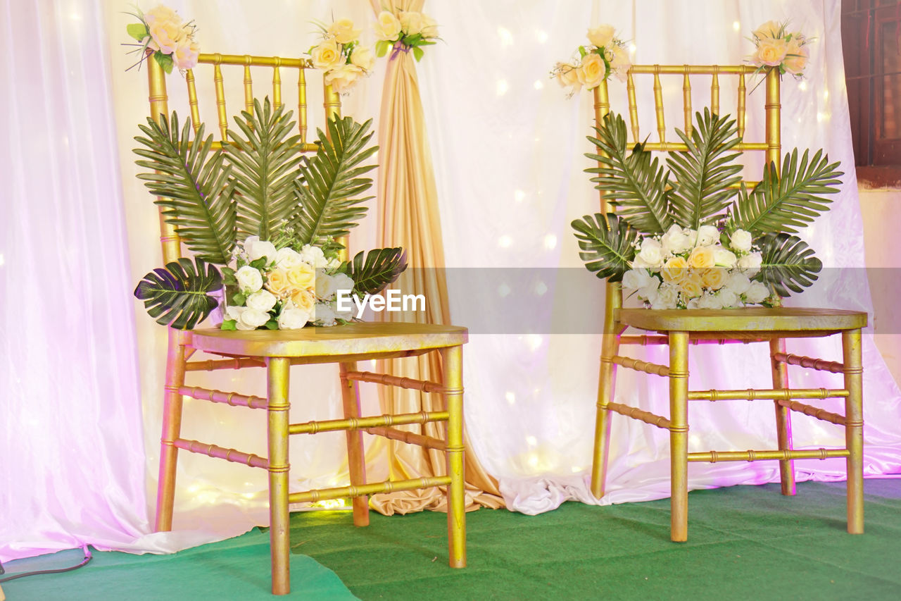 POTTED PLANT ON TABLE AGAINST WALL