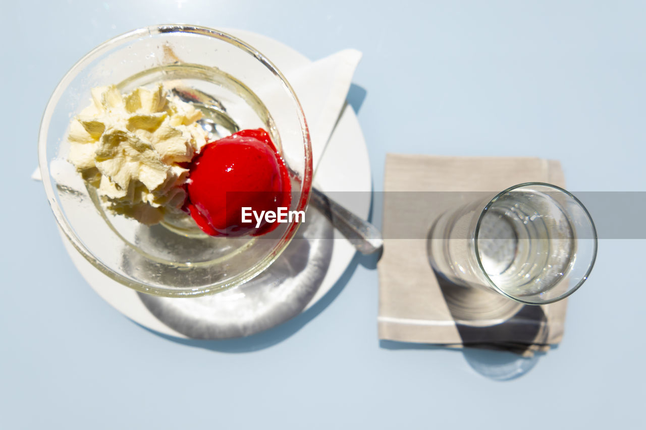 Directly above shot of dessert on table