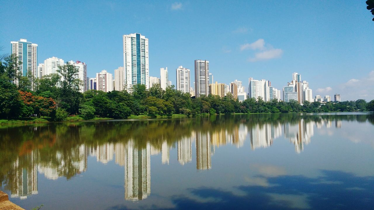 REFLECTION OF CITY ON LAKE