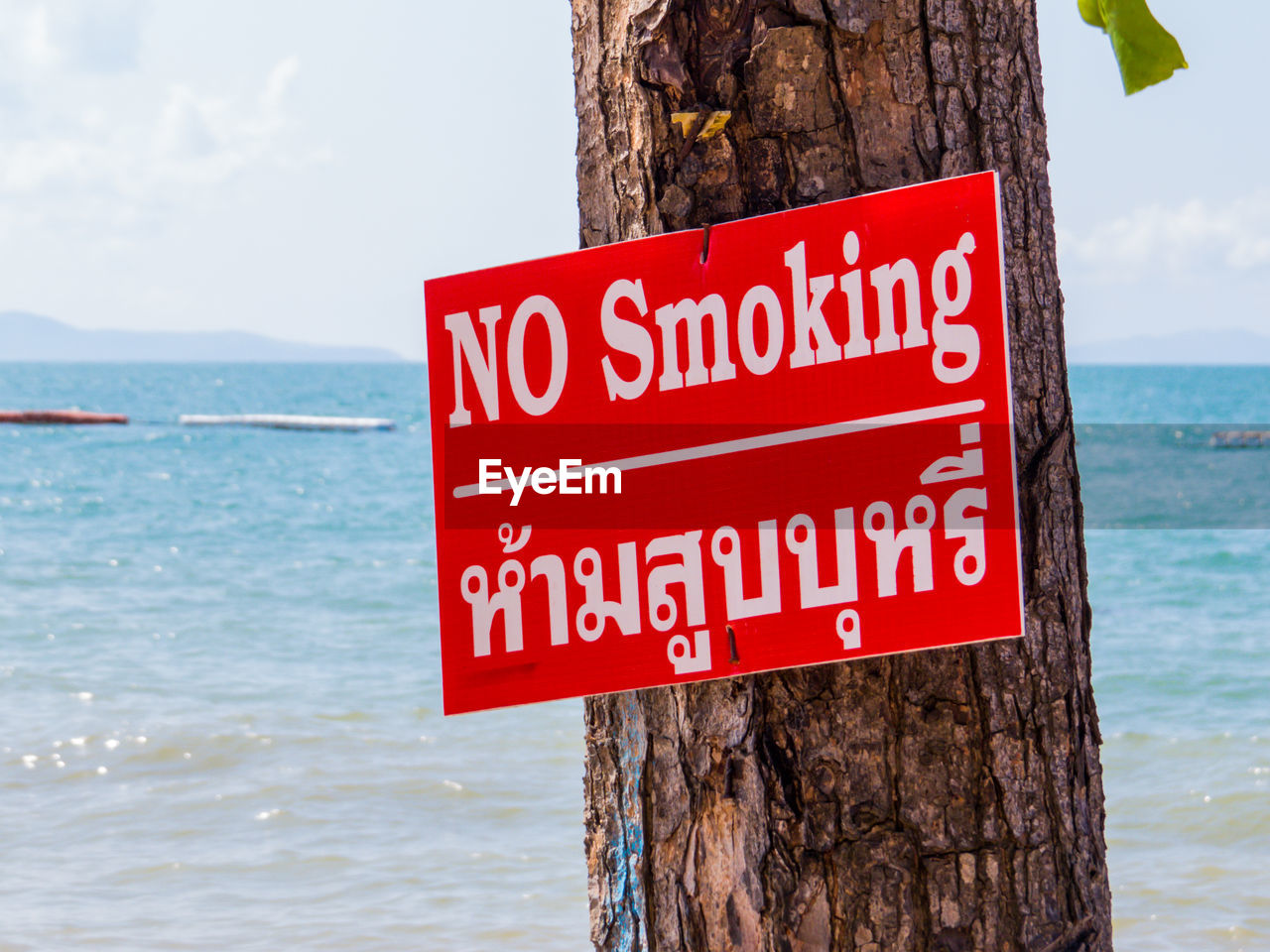 CLOSE-UP OF WARNING SIGN ON WOODEN POST AT BEACH