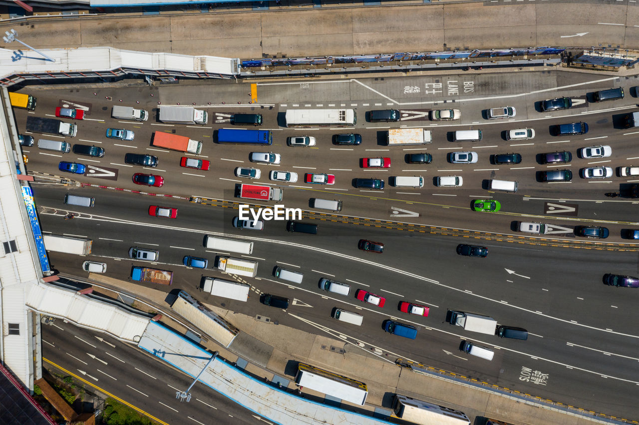 Aerial view of cars on road in city