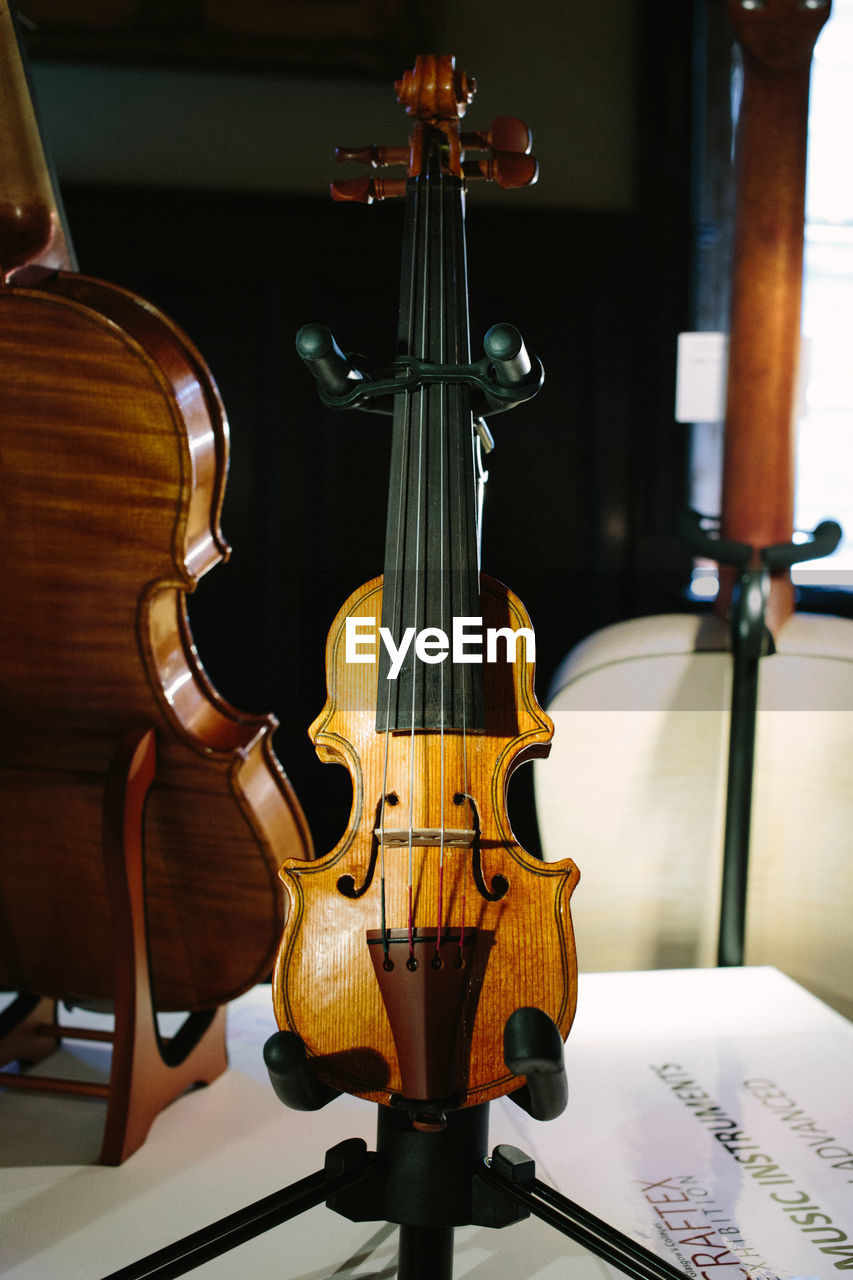 Close-up of violin for sale