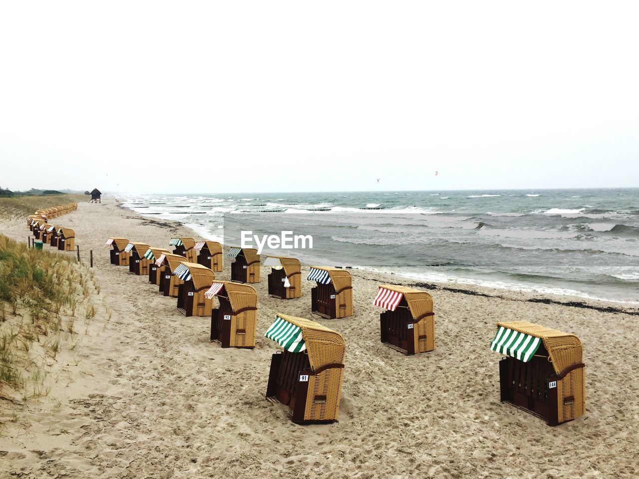 Panoramic view of beach against clear sky