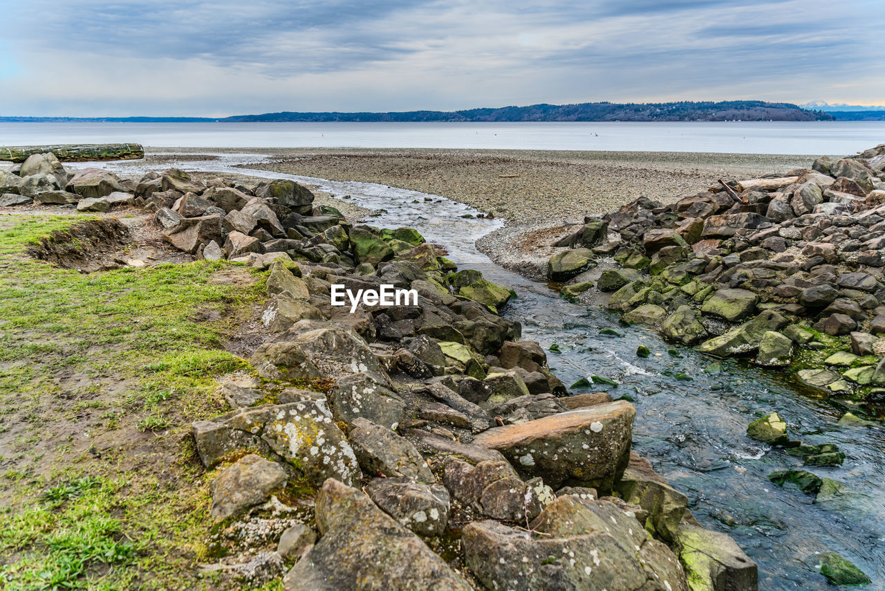 water, sea, rock, shore, coast, land, sky, beach, nature, scenics - nature, cliff, beauty in nature, body of water, environment, cloud, ocean, terrain, landscape, tranquility, no people, travel destinations, coastline, travel, tranquil scene, bay, day, cove, outdoors, geology, tourism, plant, horizon over water, horizon, non-urban scene