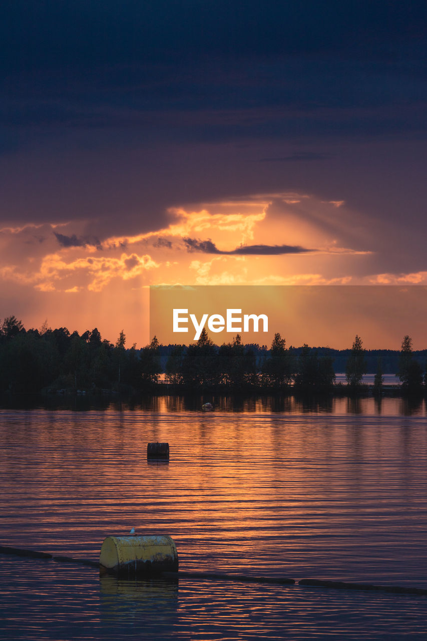 Scenic view of lake against sky during sunset