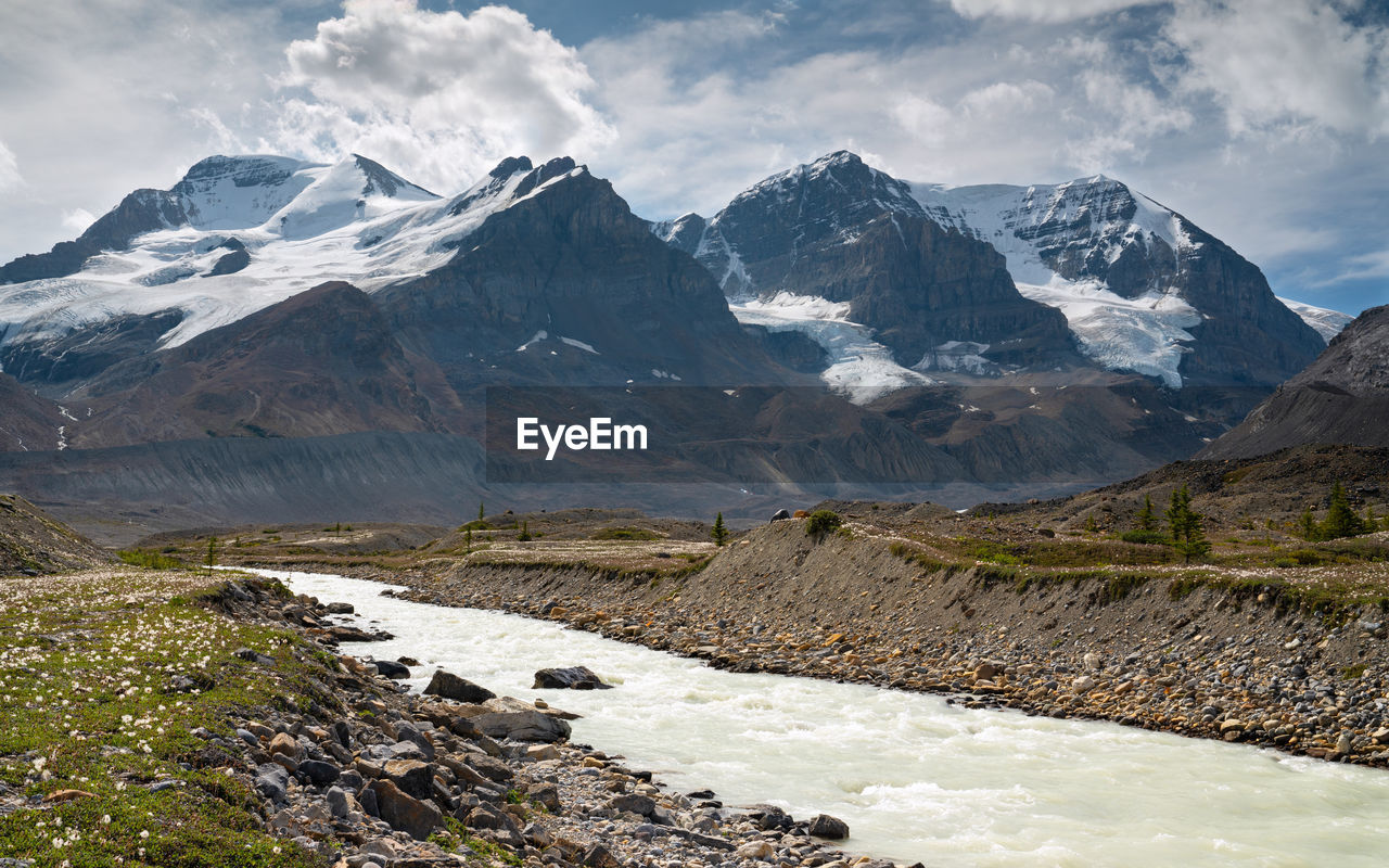 Scenic view of snowcapped mountains against sky