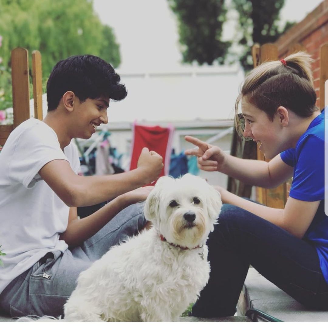 CUTE GIRL PLAYING WITH DOG