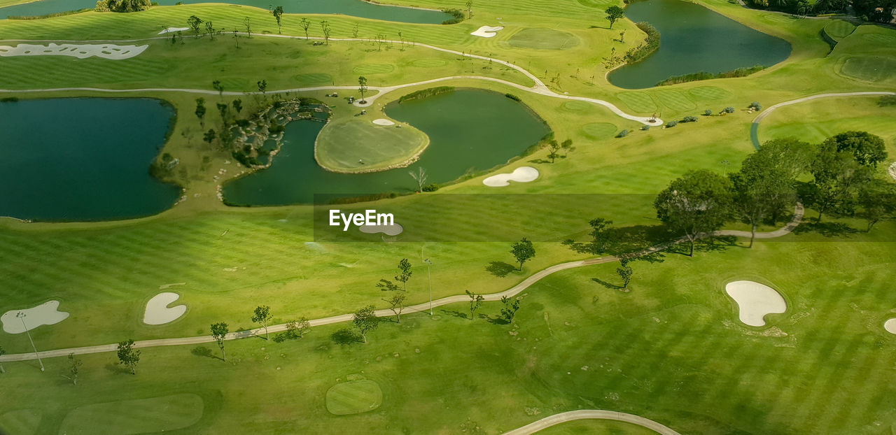 High angle view of green landscape