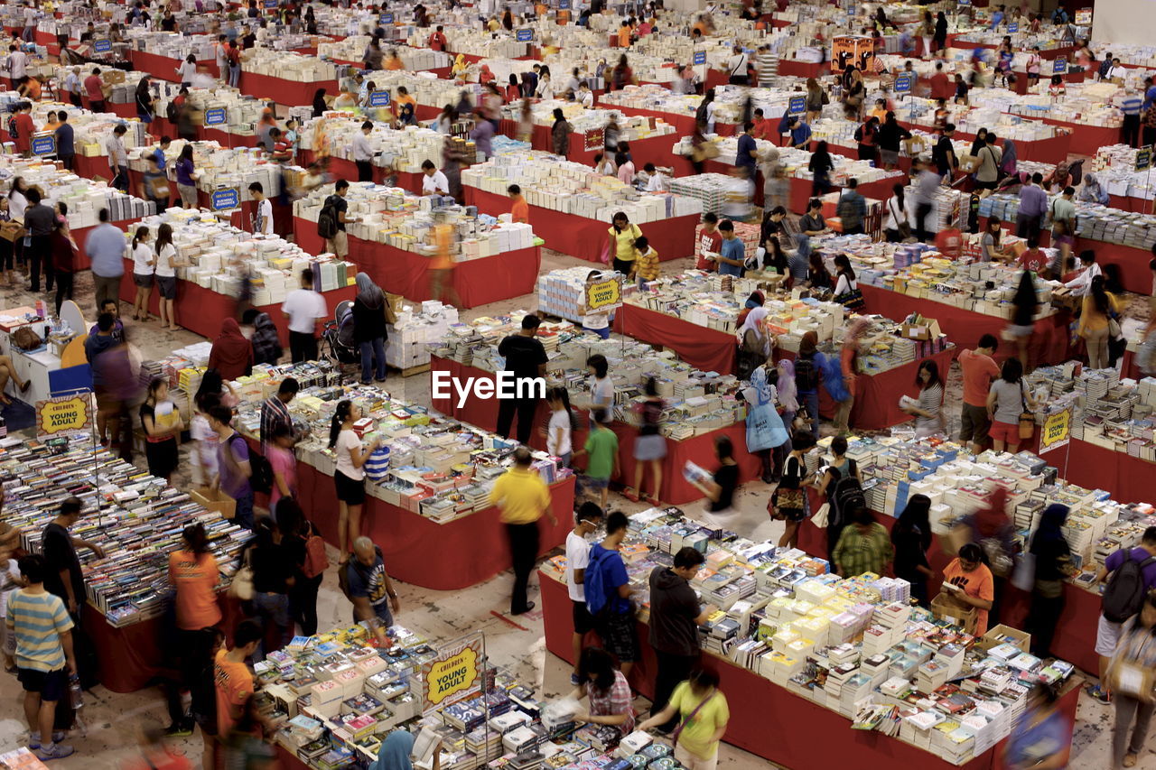 High angle view of people in supermarket