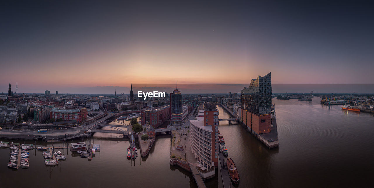 Panorama of the hafencity and speicherstadt in hamburg in the morning