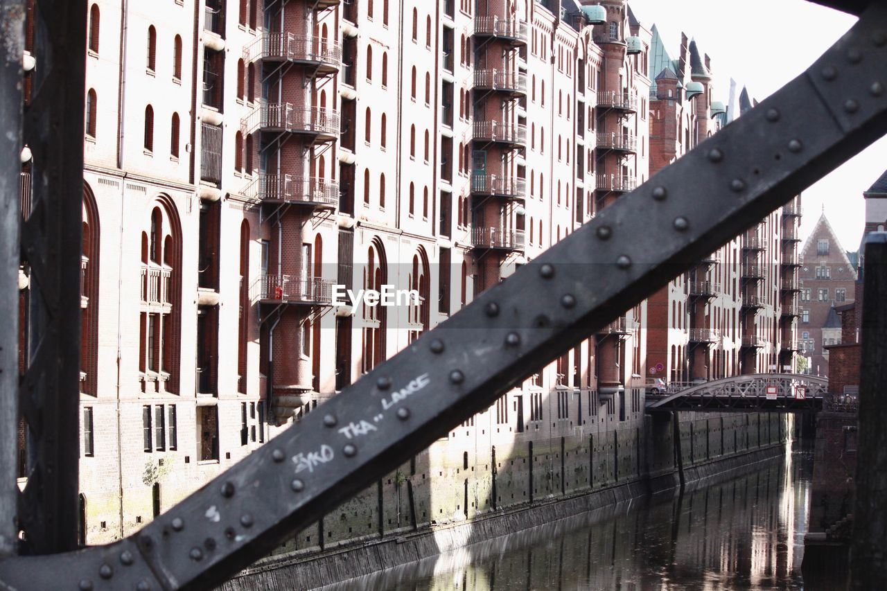 REFLECTION OF BUILDINGS ON BRIDGE IN CANAL