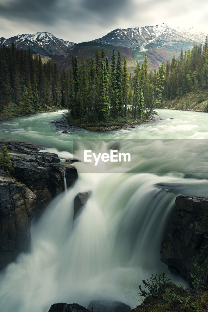 Scenic view of sunwapta waterfalls at jasper alberta canada