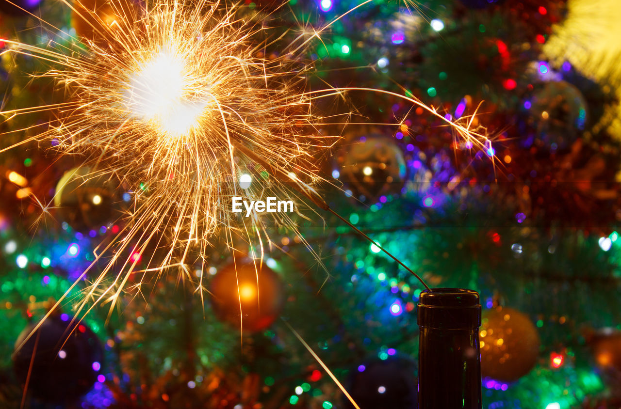 close-up of illuminated christmas tree