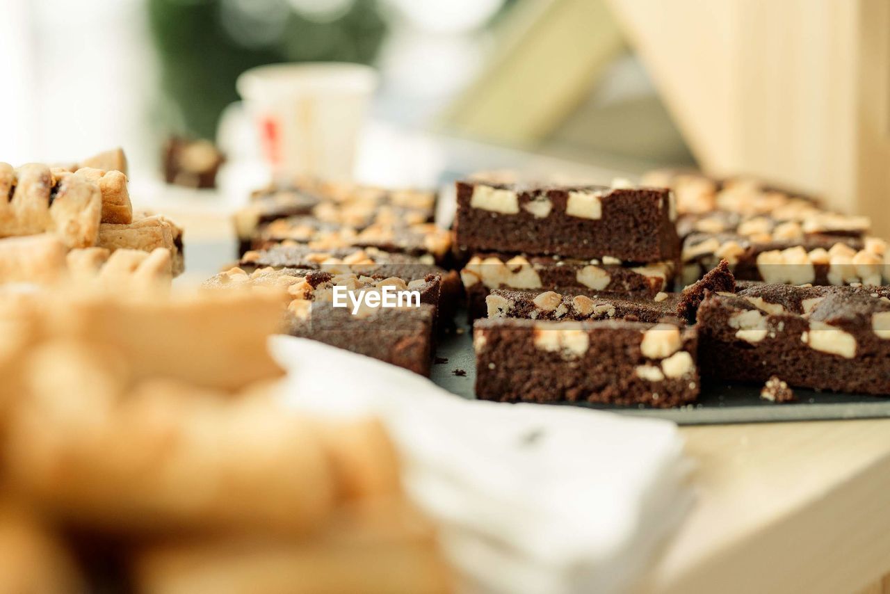 Close-up of chocolate cake on table