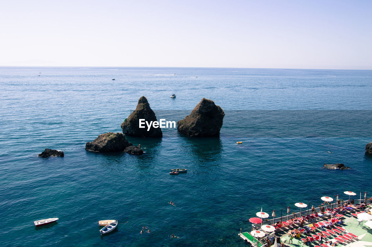 High angle view of sea against clear sky