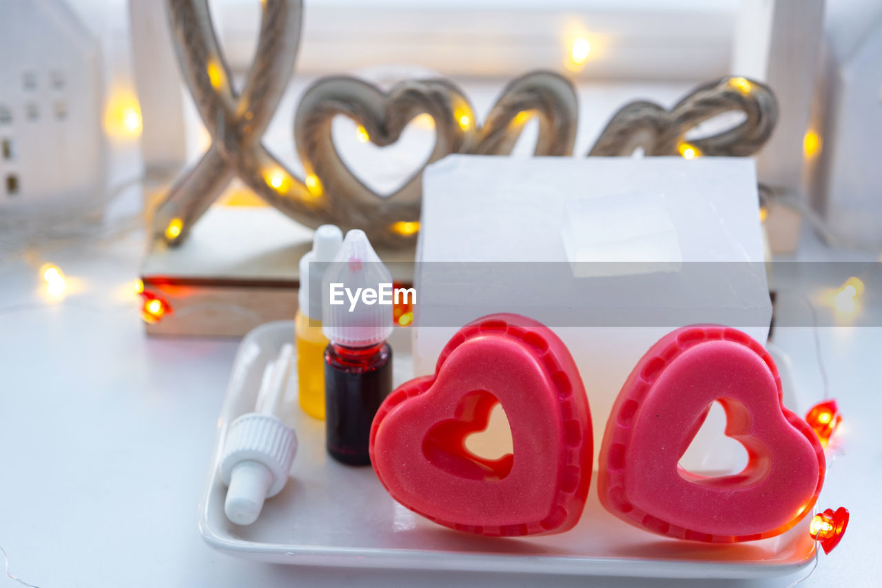 high angle view of heart shape on table