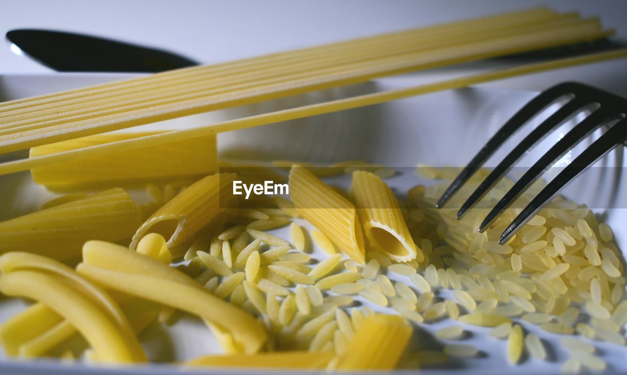 High angle view of pasta on table
