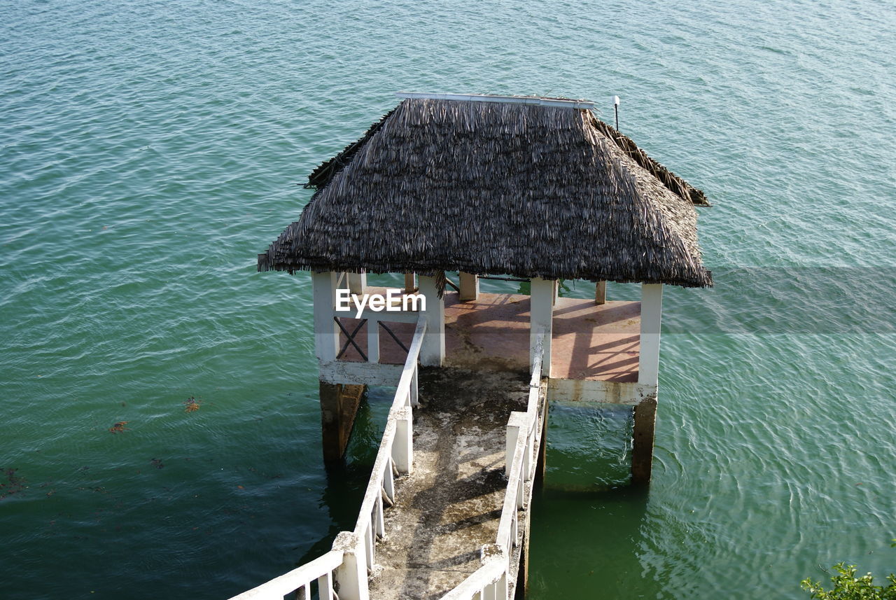 High angle view of roof by sea