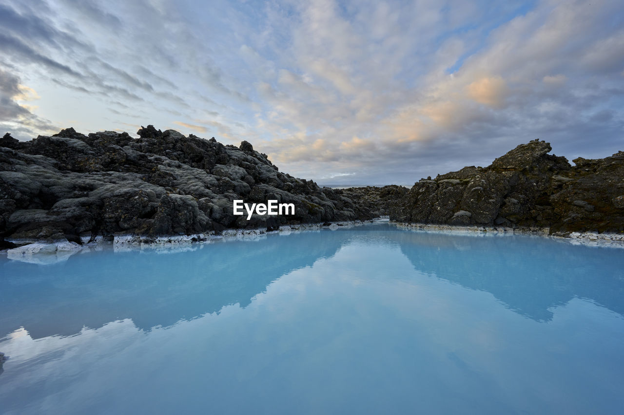 Natural landscape of geothermal spring in cloudy day