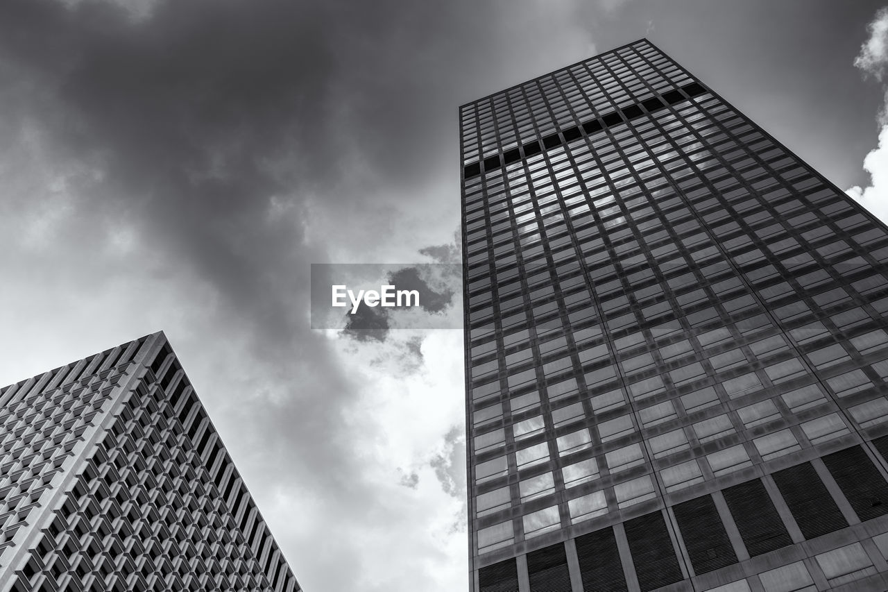 Low angle view of modern buildings against sky