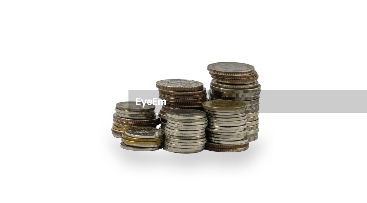 CLOSE-UP OF A STACK OF A WHITE BACKGROUND