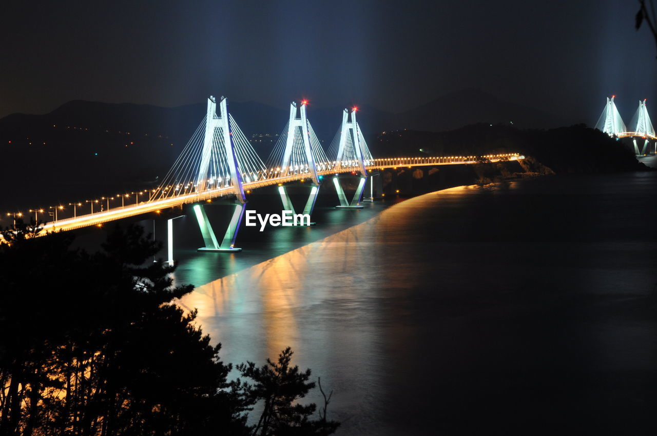 BRIDGE OVER RIVER AT NIGHT