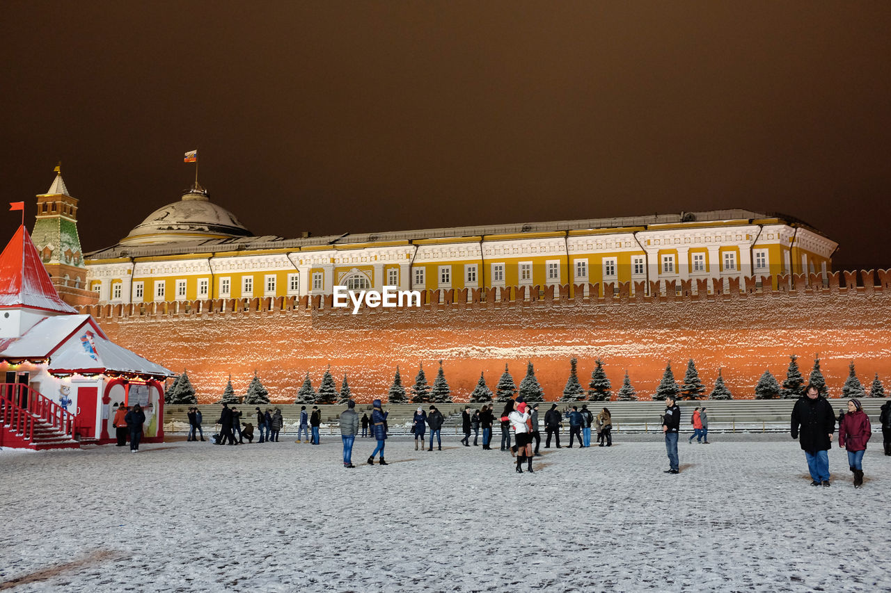 Red square lit up at night at christmas