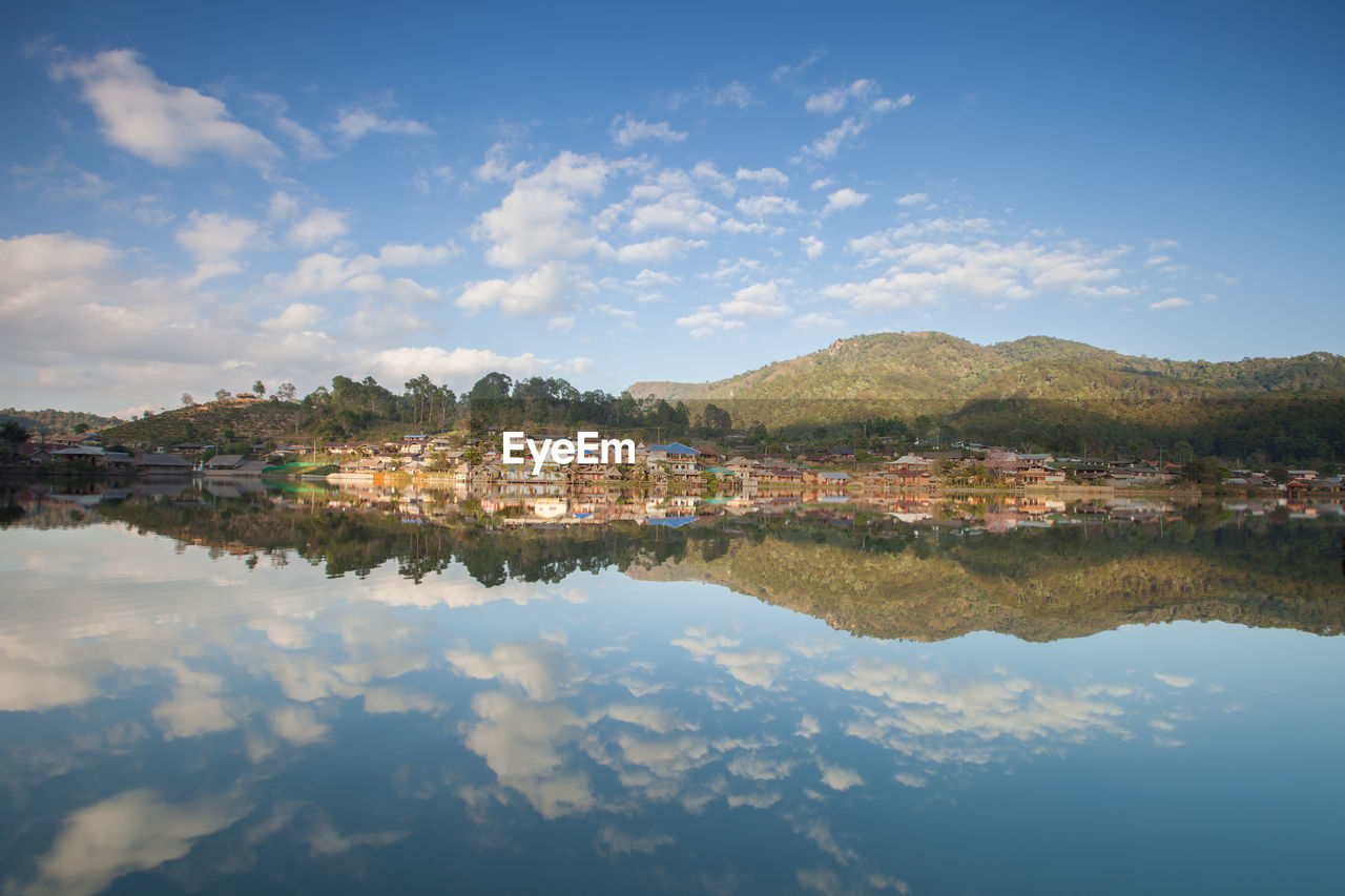 REFLECTION OF CLOUDS IN LAKE AGAINST SKY